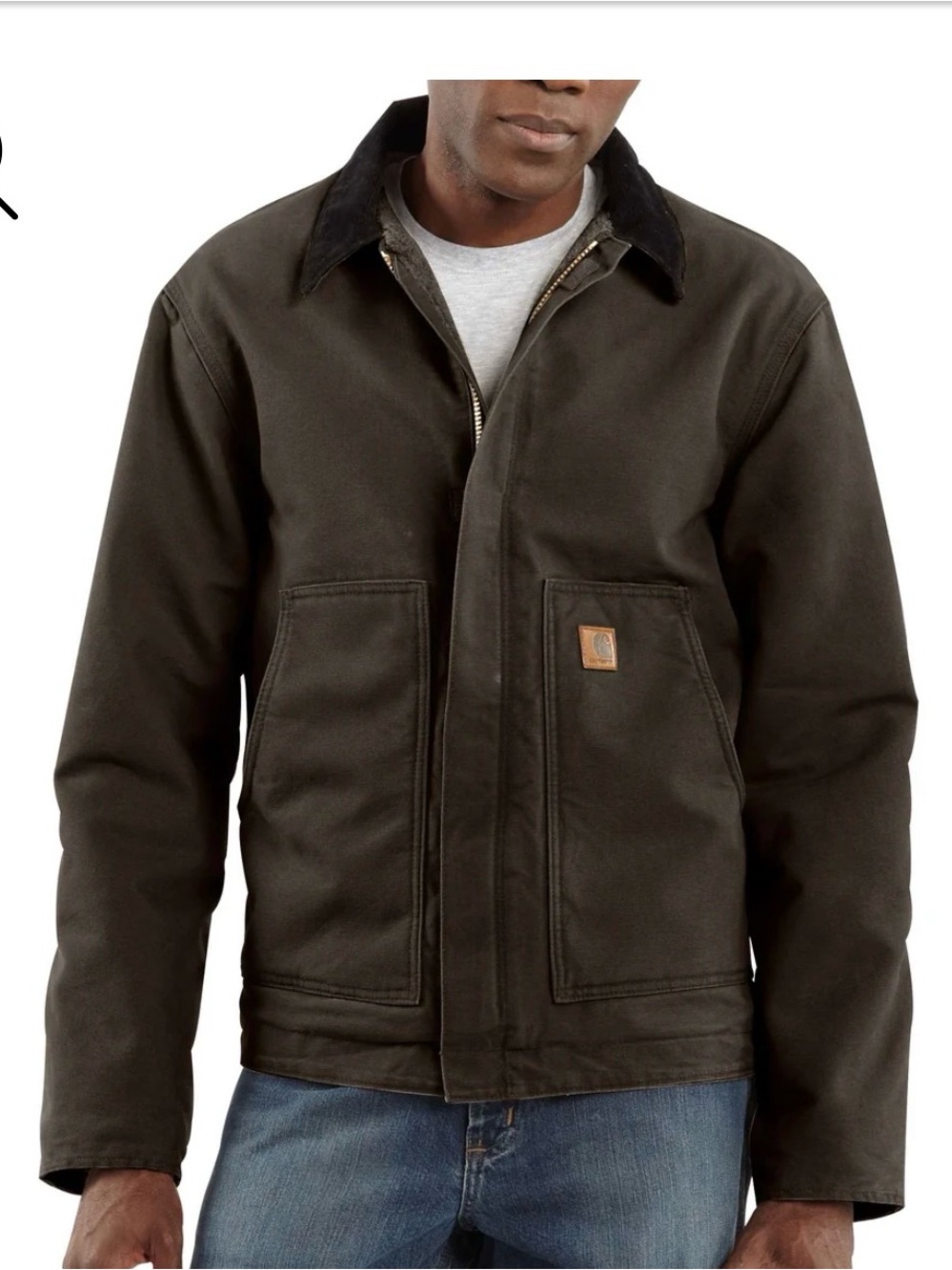 Carhartt Men’s Dark Brown Duck Canvas Dearborn Jacket with Black Collar